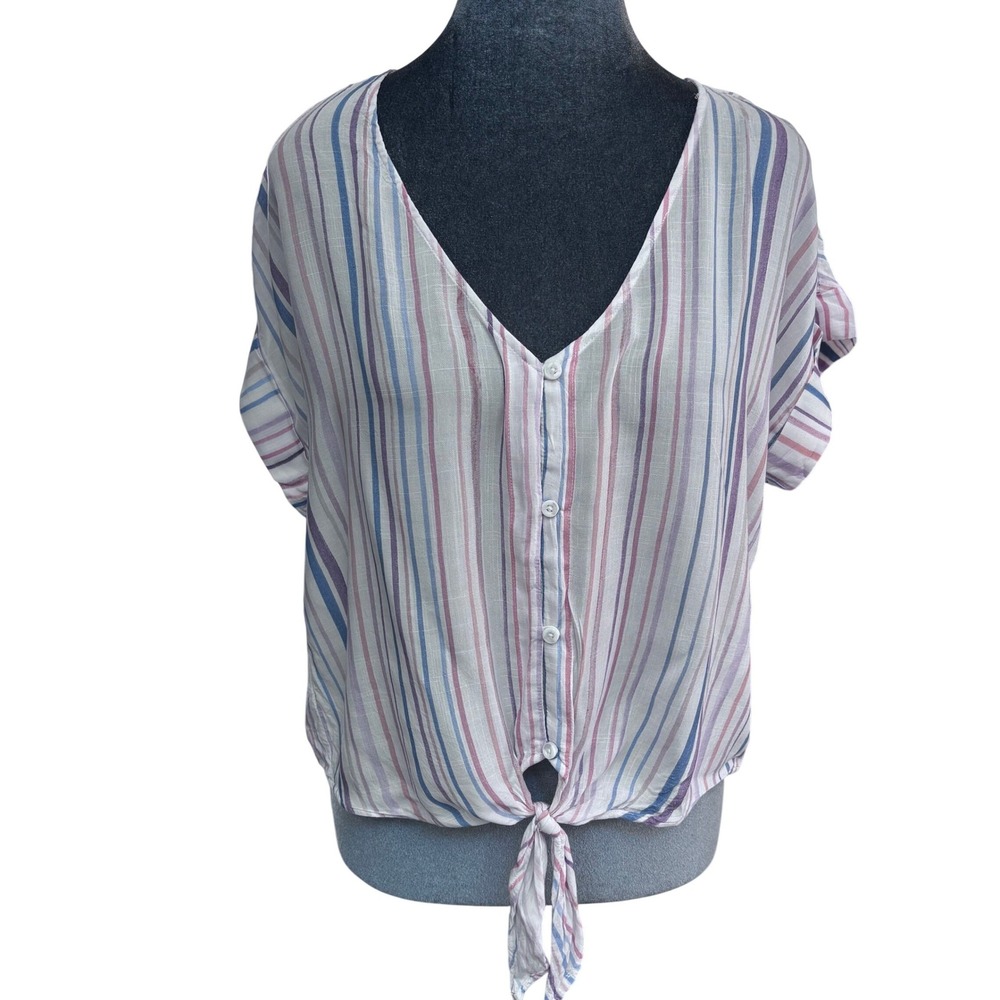 Cloth & Stone Beachy Boho Anthro Style Striped Button Front Tie Hem Top S